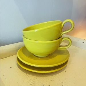 Vintage Italian Made Yellow Oversized Mug & Saucer Set - 4 Pieces